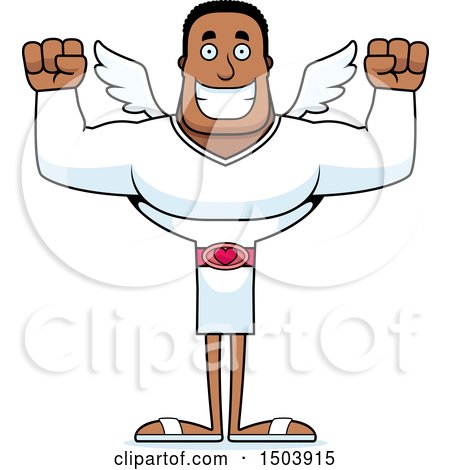 Clipart of a Cheering Buff African American Male Cupid - Royalty Free Vector Illustration by Cory Thoman