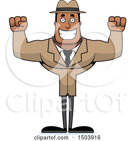 Clipart of a Cheering Buff African American Male Detective - Royalty Free Vector Illustration by Cory Thoman