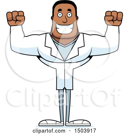 Clipart of a Cheering Buff African American Male Doctor - Royalty Free Vector Illustration by Cory Thoman