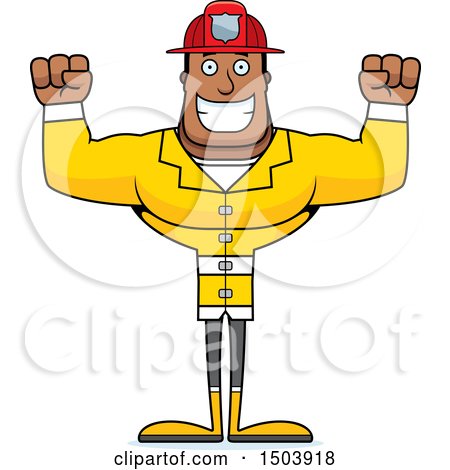 Clipart of a Cheering Buff African American Male Fire Fighter - Royalty Free Vector Illustration by Cory Thoman