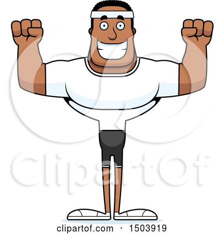 Clipart of a Cheering Buff African American Fitness Man - Royalty Free Vector Illustration by Cory Thoman