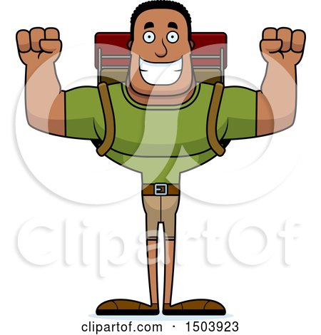 Clipart of a Cheering Buff African American Male Hiker - Royalty Free Vector Illustration by Cory Thoman