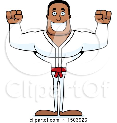 Clipart of a Cheering Buff African American Karate Man - Royalty Free Vector Illustration by Cory Thoman