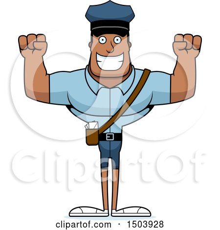 Clipart of a Cheering Buff African American Mail Man - Royalty Free Vector Illustration by Cory Thoman