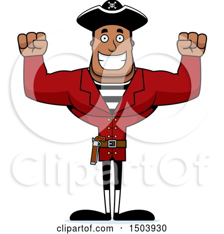 Clipart of a Cheering Buff African American Male Pirate Captain - Royalty Free Vector Illustration by Cory Thoman