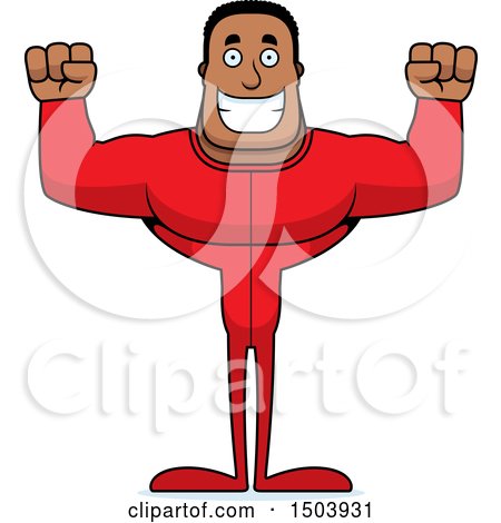 Clipart of a Cheering Buff African American Man in Pjs - Royalty Free Vector Illustration by Cory Thoman