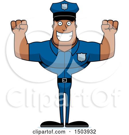 Clipart of a Cheering Buff African American Male Police Officer - Royalty Free Vector Illustration by Cory Thoman