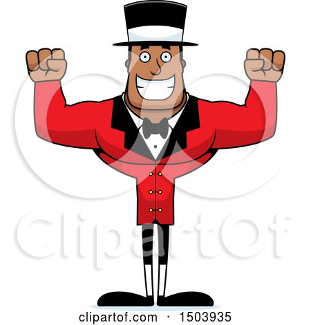Clipart of a Cheering Buff African American Male Circus Ringmaster - Royalty Free Vector Illustration by Cory Thoman