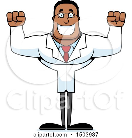 Clipart of a Cheering Buff African American Male Scientist - Royalty Free Vector Illustration by Cory Thoman