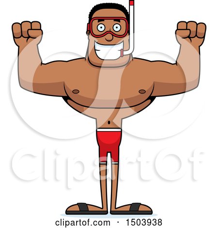 Clipart of a Cheering Buff African American Male Snorkeler - Royalty Free Vector Illustration by Cory Thoman