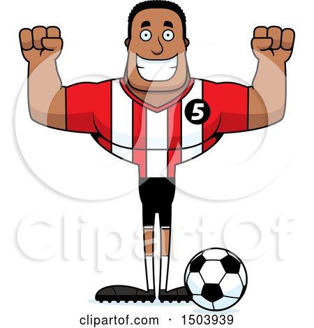 Clipart of a Cheering Buff African American Male Soccer Player - Royalty Free Vector Illustration by Cory Thoman