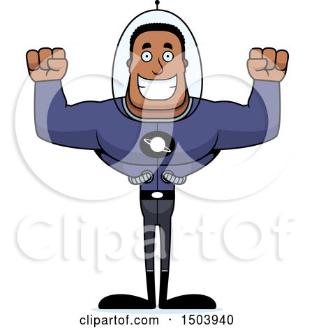 Clipart of a Cheering Buff African American Space Man or Astronaut - Royalty Free Vector Illustration by Cory Thoman