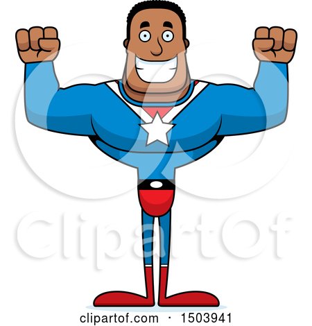 Clipart of a Cheering Buff African American Male Super Hero - Royalty Free Vector Illustration by Cory Thoman