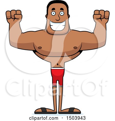 Clipart of a Cheering Buff African American Male Swimmer - Royalty Free Vector Illustration by Cory Thoman
