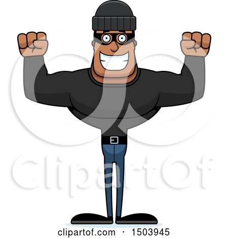 Clipart of a Cheering Buff African American Male Robber - Royalty Free Vector Illustration by Cory Thoman