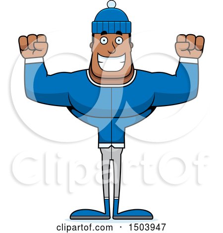 Clipart of a Cheering Buff African American Winter Man - Royalty Free Vector Illustration by Cory Thoman
