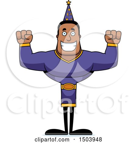 Clipart of a Cheering Buff African American Male Wizard - Royalty Free Vector Illustration by Cory Thoman