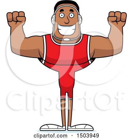 Clipart of a Cheering Buff African American Male Wrestler - Royalty Free Vector Illustration by Cory Thoman