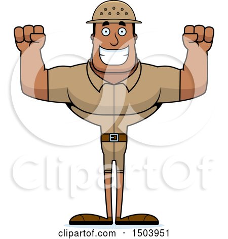 Clipart of a Cheering Buff African American Male Zookeeper - Royalty Free Vector Illustration by Cory Thoman