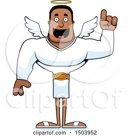 Clipart of a Buff African American Male Angel with an Idea - Royalty Free Vector Illustration by Cory Thoman