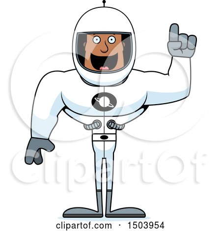Clipart of a Buff African American Male Astronaut with an Idea - Royalty Free Vector Illustration by Cory Thoman