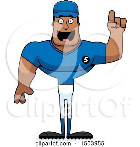 Clipart of a Buff African American Male Baseball Player with an Idea - Royalty Free Vector Illustration by Cory Thoman