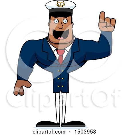 Clipart of a Buff African American Male Sea Captain with an Idea - Royalty Free Vector Illustration by Cory Thoman