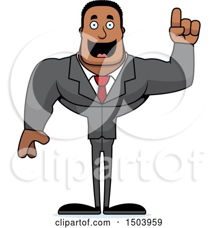 Clipart of a Buff African American Business Man with an Idea - Royalty Free Vector Illustration by Cory Thoman