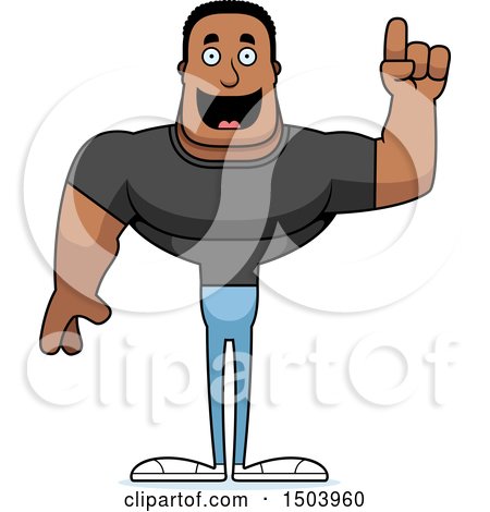 Clipart of a Buff African American Casual Man with an Idea - Royalty Free Vector Illustration by Cory Thoman