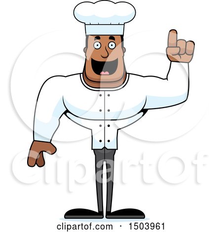 Clipart of a Buff African American Male Chef with an Idea - Royalty Free Vector Illustration by Cory Thoman