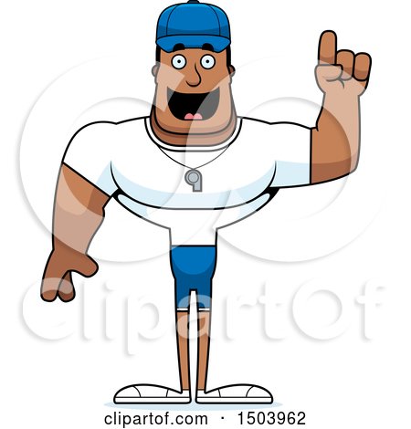 Clipart of a Buff African American Male Coach with an Idea - Royalty Free Vector Illustration by Cory Thoman
