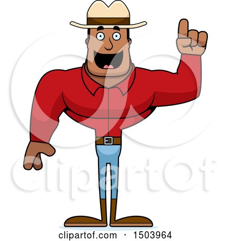 Clipart of a Buff African American Male Cowboy with an Idea - Royalty Free Vector Illustration by Cory Thoman