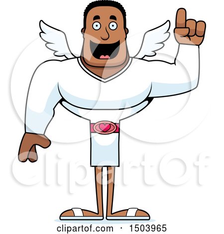 Clipart of a Buff African American Male Cupid with an Idea - Royalty Free Vector Illustration by Cory Thoman