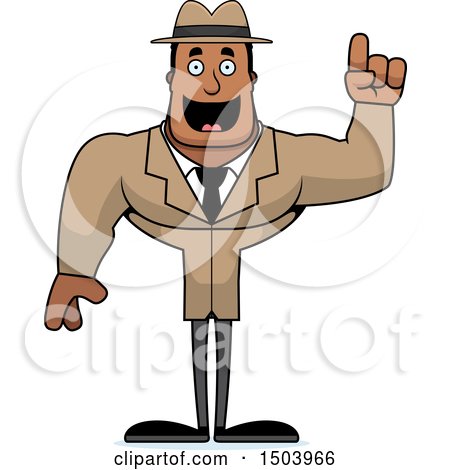Clipart of a Buff African American Male Detective with an Idea - Royalty Free Vector Illustration by Cory Thoman