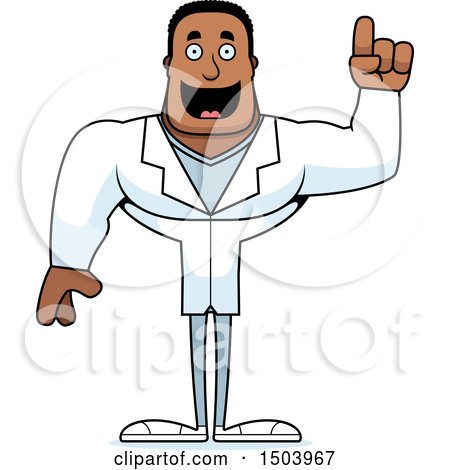 Clipart of a Buff African American Male Doctor with an Idea - Royalty Free Vector Illustration by Cory Thoman
