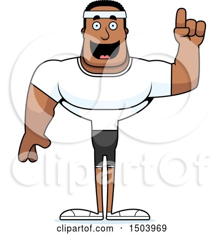 Clipart of a Buff African American Fitness Man with an Idea - Royalty Free Vector Illustration by Cory Thoman