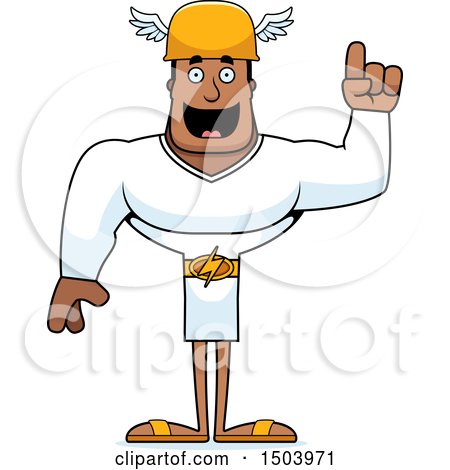 Clipart of a Buff African American Male Hermes with an Idea - Royalty Free Vector Illustration by Cory Thoman