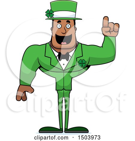 Clipart of a Buff Black Irish Male Leprechaun with an Idea - Royalty Free Vector Illustration by Cory Thoman