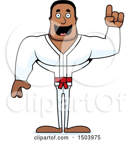 Clipart of a Buff African American Karate Man with an Idea - Royalty Free Vector Illustration by Cory Thoman