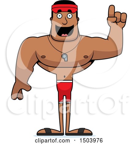 Clipart of a Buff African American Male Lifeguard with an Idea - Royalty Free Vector Illustration by Cory Thoman