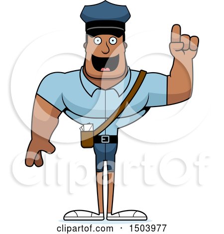 Clipart of a Buff African American Mail Man with an Idea - Royalty Free Vector Illustration by Cory Thoman