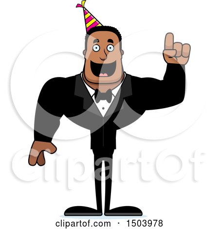Clipart of a Buff African American Party Man with an Idea - Royalty Free Vector Illustration by Cory Thoman