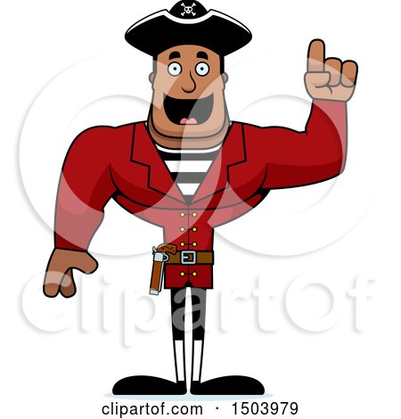 Clipart of a Buff African American Male Pirate Captain with an Idea - Royalty Free Vector Illustration by Cory Thoman