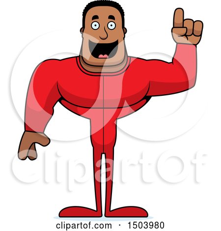 Clipart of a Buff African American Man in Pjs with an Idea - Royalty Free Vector Illustration by Cory Thoman