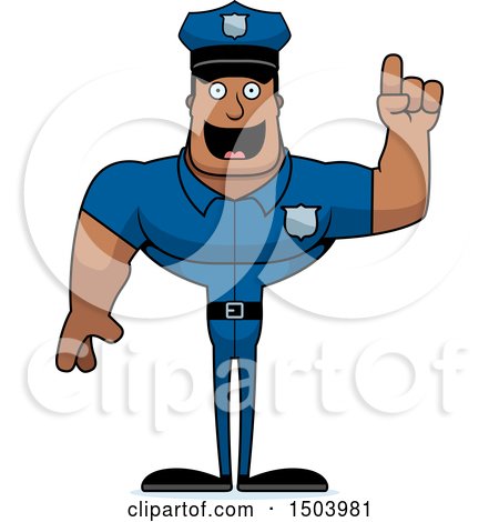 Clipart of a Buff African American Male Police Officer with an Idea - Royalty Free Vector Illustration by Cory Thoman