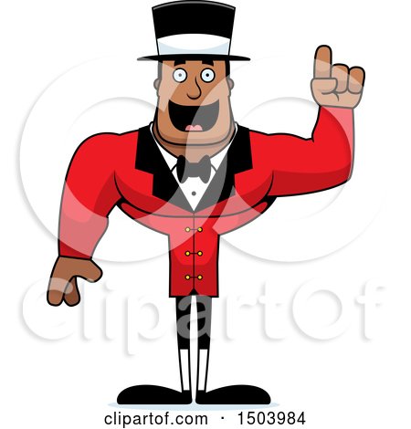 Clipart of a Buff African American Male Circus Ringmaster with an Idea - Royalty Free Vector Illustration by Cory Thoman