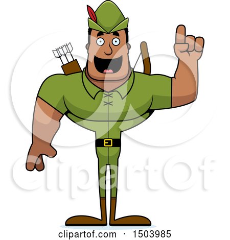 Clipart of a Buff African American Male Robin Hood Archer with an Idea - Royalty Free Vector Illustration by Cory Thoman