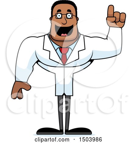 Clipart of a Buff African American Male Scientist with an Idea - Royalty Free Vector Illustration by Cory Thoman