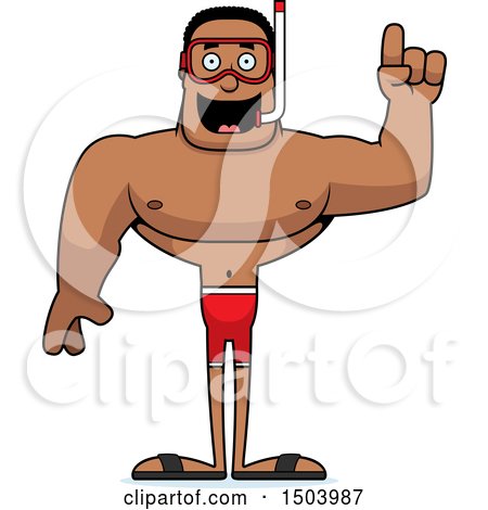 Clipart of a Buff African American Male Snorkeler with an Idea - Royalty Free Vector Illustration by Cory Thoman
