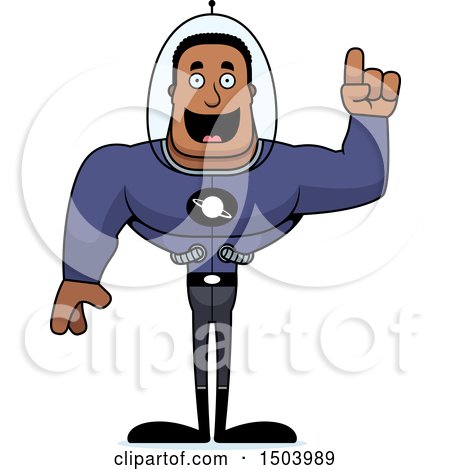 Clipart of a Buff African American Space Man or Astronaut with an Idea - Royalty Free Vector Illustration by Cory Thoman